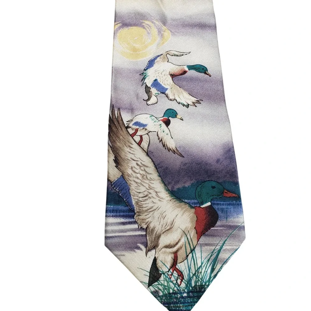 Field & Stream Mens Mallard Duck‎ Silk Tie OS Purple Multicolor